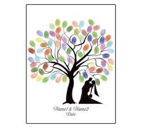 Tree Di Impronta Digitale Impronta digitale fai da te albero foglia sposa e sposo silhouette libro degli ospiti di matrimonio pittura (senza cornice, tampone di inchiostro incluso)(Color013,21x30cm)