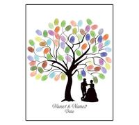 Tree Di Impronta Digitale Impronta digitale fai da te albero foglia sposa e sposo silhouette libro degli ospiti di matrimonio pittura (senza cornice, tampone di inchiostro incluso)(Color02,50x70cm)