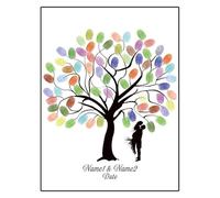 Tree Di Impronta Digitale Impronta digitale fai da te albero foglia sposa e sposo silhouette libro degli ospiti di matrimonio pittura (senza cornice, tampone di inchiostro incluso)(Color011,50x70cm)