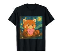 Tree Dweller Panda rosso con cuore in mano Van Gogh Art Maglietta