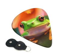 Tree Frog - Confezione da 6 plettri per chitarra con porta plettri in pelle, portachiavi, custodia per plettri, arte astratta, per chitarra elettrica acustica, ukulele, 0,71 mm