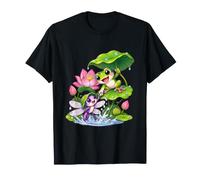 Tree Frog Salva Una Libellula Fata in Lotus Rain Maglietta