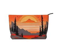 Tree Hills and Rivers - Borsa per il trucco in velluto a coste con chiusura a cerniera, multifunzione, 22 x 7 x 17 cm, per viaggi, campeggio, vacanze, fitness, Nero , Taglia unica