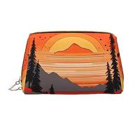 Tree Hills And Rivers - Borsa per il trucco portatile in pelle di PVC, chiusura con cerniera, borsa da viaggio da viaggio, colore bianco, taglia unica, bianco, Taglia unica