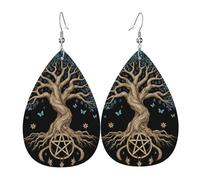 Tree Life With Pentagram, Moons, Stars, Butterflies & Flower Design Orecchini In Pelle Penzolare Orecchini Divertenti Accessori Per Carnevale Feste
