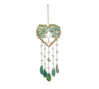 Tree Of Life Chakra Gem Stones Healing Crystals Hanging Ornament Heart Wind Chimes Agate Slice Quartz Suncatcher Home Wall D(Green)