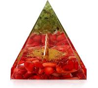 Tree of Life - Piramide in organo per energia positiva, peridoto e rosso coral Healing Crystal Pyramid for Reduce Stress Chakra Reiki Healing Meditation
