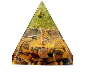 Tree of Life - Piramide per energia positiva, peridoto e tigre Eye Healing Crystal Pyramid for Reduce Stress Chakra Reiki Healing Meditation