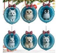 Tree Ornaments For Christmas,2D Flat Acrylic Pendant, Versatile Cute Animal Ornaments |Seasonal Décor Accessories For Family Friends Holiday Home Indoor Living Room Wall Window Shelf Table