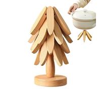 Tree-Shaped Wooden Trivet Set - Foldable Heat-Resistant Coasters, 4PCS Kitchen Table Mats for Hot Dishes, Pots, Pans, Teapots, Bowls | Christmas Trivet Ideal for Dining Table, Apartment, Dorm, Gift