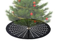 Tree Skirt - 24 Inch Round Black & White Spiderweb Halloween Tree Mat