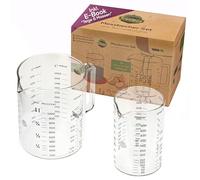 TreeBox Caraffa Graduata in Vetro Borosilicato con Beccuccio - Set da 2 - Precisione e Alta Qualità - Resistente al Calore e Adatto al Microonde - Differenti Unità di Misura - Perfetto per Cucina