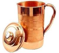 TreegoArt - Caraffa per acqua in rame puro, 2 litri, con cuciture a prova di perdite, design a tocco argento, confezione da 1
