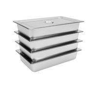 Treeisland Contenitori Gastronorm, 4 Contenitori in Acciaio Inox con Coperchio per Alimenti, Contenitori in Acciaio Inox per il Mantenimento in Calore di Cibi, Torte, Teglie per Hotel