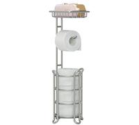 TreeLen Porta carta igienica da terra con mensola extra - Dispenser per rotoli di carta igienica con spazio per telefono, salviette e rotoli mega - Argento