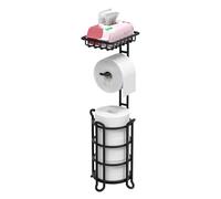 TreeLen Porta carta igienica TreeLen da terra - Dispenser per rotoli di carta igienica con mensola - Stoccaggio per rotoli mega - Finitura nero opaco