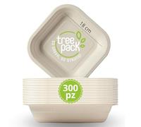 TREEPACK - Piatti usa e getta compostabili 300Pz, Piatti Monouso in Bamboo e Canna da Zucchero Capacità 530 ml, Biodegradabili per Microonde resistono da -18 °C a +200 °C. [18 x 18x 3,6 cm]