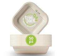 TREEPACK - Piatti usa e getta compostabili 50Pz, Piatti Monouso in Bamboo e Canna da Zucchero Capacità 530 ml, Piatti Biodegradabili per Microonde resistono da -18 °C a +200 °C. [18 x 18x 3,6 cm]