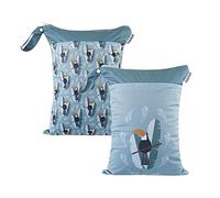 Treer 2 pezzi Borsa per Pannolinil Impermeabile Lavabili Portatile Neonato Sacchetto del Pannolino con Cerniera, per Pannolini e Salviette, Vestiti Sporchi e Altro (Tucano Verde,30x40cm)