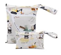 Treer 2 pezzi Wetbag Pannolini Borsa per Pannolini Lavabili, Piccola Sacchetto del Pannolino con Cerniera, Impermeabile Riutilizzabile Organizzatore per Viaggio Spiaggia Gym (Scavatrice)