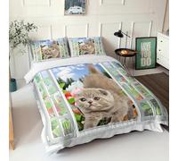 Treer 3D Animale Leggero Copripiumino Matrimoniale Singolo, Microfibra Copripiumino, Lavabile, Traspirante e morbido Mano Delicata per Primaverile Estivo (Gatto che corre,150x200cm)