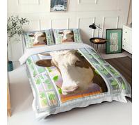 Treer 3D Animale Leggero Copripiumino Matrimoniale Singolo, Microfibra Copripiumino, Lavabile, Traspirante e morbido Mano Delicata per Primaverile Estivo (Mucca ed erba,220x230cm)