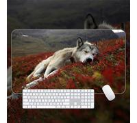 Treer 3D Lupo Stampa Tappetino Mouse, Tappetino Mouse XXL/XL/L, Tappetino Mouse Gaming con Base Gomma Antiscivolo e Bordi Cuciti, Mouse Pad per Ufficio e Casa (Dormire,1000x500x3mm)