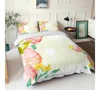 Treer 3D Pasqua Leggero Copripiumino Matrimoniale Singolo, Microfibra Copripiumino, Lavabile, Traspirante e morbido Mano Delicata per Primaverile Estivo (Fiori gialli,140x200cm)