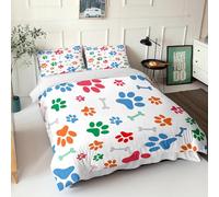 Treer 3D Zampe Di Cane Leggero Copripiumino Matrimoniale Singolo, Microfibra Copripiumino, Lavabile, Traspirante e morbido Mano Delicata per Primaverile Estivo (Cani colorati,90x190cm)