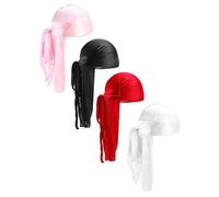 Treer 4 Pezzi Durag Bandana Cappello accessori Turbante Donna Copricapo Cotone Elegante Coda Lunga Fascia pirata flessibile Baotou Morbida Musulmano Hijab Unisex (One size,D)