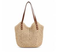 Treer Borsa da Spiaggia Donna Grande | Borsa di Paglia Intrecciata con Cerniera per Mare e Vacanze Estive, Tote Shopper per Spalla di Grande Capacità