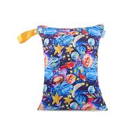 Treer Borsa per Pannolini Bambino Borsa Impermeabile con Doppia Cerniera Moda Stampata Riutilizzabile e Lavabile Sacchetto del Organizer per Neonato Pannolini e Biberon (Universo Blu)