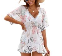 Treer Chiffon Copricostume da Bagno Donna Mare Scollo a V Bikini Cover Up Vestiti Donna Estate Abito da Spiaggia Interi Beachwear Spiaggia da Mare per Piscina Beach (Fiori della Giungla 10,XXL)
