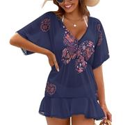 Treer Chiffon Copricostume da Bagno Donna Mare Scollo a V Bikini Cover Up Vestiti Donna Estate Abito da Spiaggia Interi Beachwear Spiaggia da Mare per Piscina Beach (Dipinto di Farfalle 6,L)