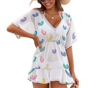 Treer Chiffon Copricostume da Bagno Donna Mare Scollo a V Bikini Cover Up Vestiti Donna Estate Abito da Spiaggia Interi Beachwear Spiaggia da Mare per Piscina Beach (Fagioli Colorati,10XL)