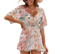 Treer Chiffon Copricostume da Bagno Donna Mare Scollo a V Bikini Cover Up Vestiti Donna Estate Abito da Spiaggia Interi Beachwear Spiaggia da Mare per Piscina Beach (Fiori della Giungla 11,XL)