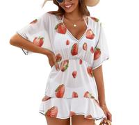 Treer Chiffon Copricostume da Bagno Donna Mare Scollo a V Bikini Cover Up Vestiti Donna Estate Abito da Spiaggia Interi Beachwear Spiaggia da Mare per Piscina Beach (Fragola 5,XXL)