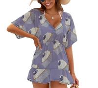 Treer Chiffon Copricostume da Bagno Donna Mare Scollo a V Bikini Cover Up Vestiti Donna Estate Abito da Spiaggia Interi Beachwear Spiaggia da Mare per Piscina Beach (Torta Blu,L)