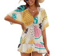 Treer Chiffon Copricostume da Bagno Donna Mare Scollo a V Bikini Cover Up Vestiti Donna Estate Abito da Spiaggia Interi Beachwear Spiaggia da Mare per Piscina Beach (Ananas Beige,M)