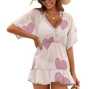 Treer Chiffon Copricostume da Bagno Donna Mare Scollo a V Bikini Cover Up Vestiti Donna Estate Abito da Spiaggia Interi Beachwear Spiaggia da Mare per Piscina Beach (Motivo Romantico 8,XL)