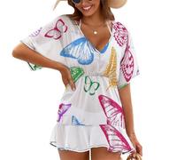 Treer Chiffon Copricostume da Bagno Donna Mare Scollo a V Bikini Cover Up Vestiti Donna Estate Abito da Spiaggia Interi Beachwear Spiaggia da Mare per Piscina Beach (Dipinto di Farfalle 2,S)