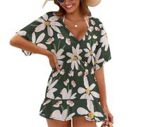 Treer Chiffon Copricostume da Bagno Donna Mare Scollo a V Bikini Cover Up Vestiti Donna Estate Abito da Spiaggia Interi Beachwear Spiaggia da Mare per Piscina Beach (Fiori della Giungla 5,XL)