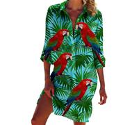 Treer Copricostume da Bagno Donna Mare Scollo a V Bikini Cover Up Estate Camicia Piante Tropicali 3D, Donna Abito da Spiaggia Interi Beachwear Spiaggia da Mare per Piscina Beach (Pappagallo,XX_l)