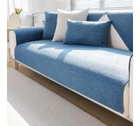 Treer Copridivano Antiscivolo Tessuto di Lino, Stile Semplice Copridivani Morbido 1 2 3 4 Posti Fodera per Divano Angolare/Forma di L Universali Moderno Copertura Divano (70x90cm,Blu Scuro)