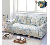 Treer Copridivano Braccioli Larghi, Classico Universale Tessuto in Elasticizzato 1/2/3/4 Posti Fodere Copridivani Sofa Mobili Protettore Antiscivolo Lavabile + Federa (3 Posti,Blu Giallo)