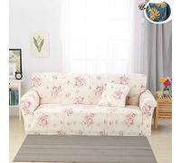 Treer Copridivano Universale Elasticizzato, Braccioli Larghi 1/2/3/4 Posti Tessuto in Antiscivolo Lavabile Stampa Fodere Copridivani Sofa Mobili Copertura Protettore (3 Posti,Fiore Rosa)