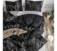 Treer Copripiumino Matrimoniale 200x200cm - Marmo Microfibra Copripiumino una Piazza e Mezza, Bedding Set Reversibile da 3 Pezzi con 2 Federe 50x75cm, Biancheria da Letto Moderno con Cerniera, Nero