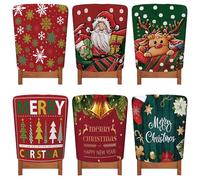 Treer Coprisedia Natalizi Schienale 6 Pezzi, Coprisedia Natalizio con Cappello Coprisedia Elasticizzati Natalizia per Feste e Ristoranti Decorazioni (6 Pezzi,Babbo Natale)