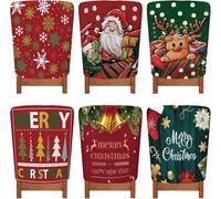 Treer Coprisedia Natalizi Schienale 6 Pezzi, Coprisedia Natalizio con Cappello Coprisedia Elasticizzati Natalizia per Feste e Ristoranti Decorazioni (Buon Natale)