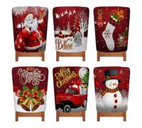 Treer Coprisedia Natalizi Schienale 6 Pezzi, Coprisedia Natalizio con Cappello Coprisedia Elasticizzati Natalizia per Feste e Ristoranti Decorazioni (6 Pezzi,Pupazzo di Neve)